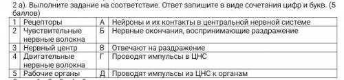 Таблица. Установите соответствие. 1Рецепторы2Чувствительные нервные волокна3Нервный центр4Двигательн