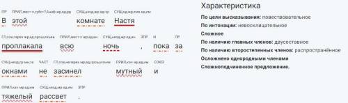 Синтаксический разбор предложения.: В этой комнате Настя проплакала всю ночь, пока за окнами не заси