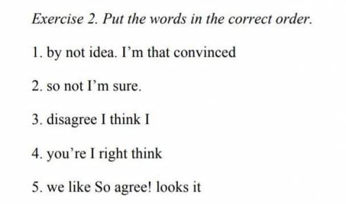 Exercise 2. Put the worlds in the correct order 1.by not idea. I m that convinced2. so not I m sure.