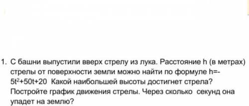 Алгебра 8 класс С башни выпустили вверх стрелу из лука. Расстояние h (в метрах) стрелы от поверхност