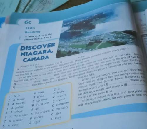 60 SkillsReadingRead and fill in thecorrect frem or cDISCOVERNIAGARACANADAforViNiagara is a cityOnta