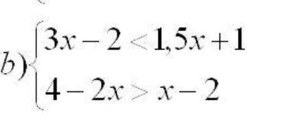 Решите системы неравенств: {3x - 2 < 1,5x + 1 {4 - 2x > x - 2