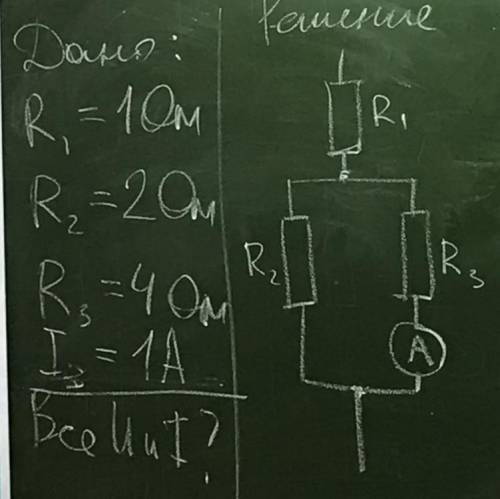 Дано: R(1)=1 Ом R(2)=2 Ом R(3)=4 Ом I(3)= 1 A Найти: все U и I (─‿‿─)