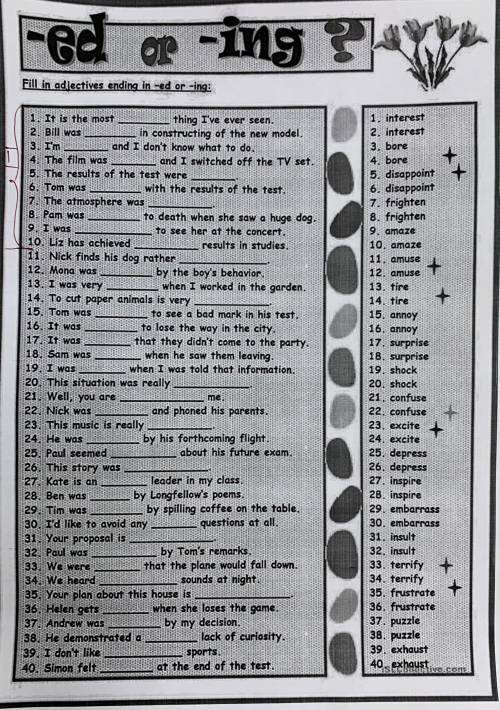 Fill in adjectives ending in ed or ing (только отмеченное)