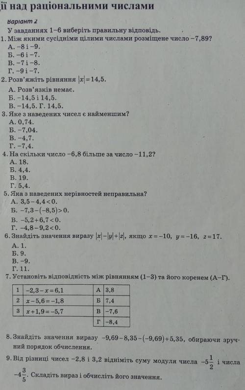 Контрольна робота дії над раціональними числами​