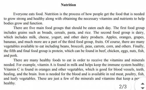 Mark sentences as true or false. 1. nutrition is the process of growing food and vitamins. true fals