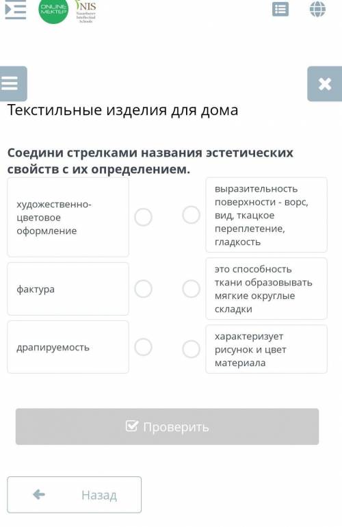 Текстильные изделия для дома Соедини стрелками названия эстетических свойств с их определением.худож