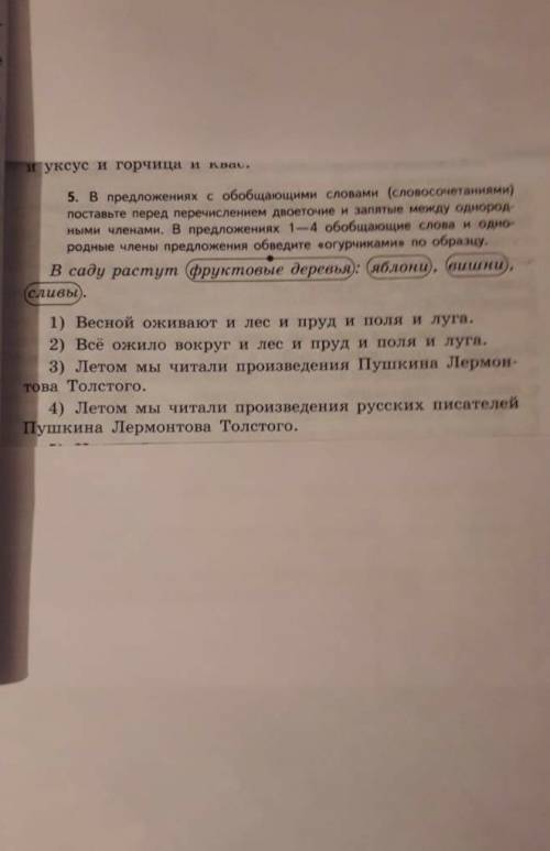 Уксус и горчица и ква. 5. В предложениях с обобщающими словами (словосочетаниями)поставьте перед пер