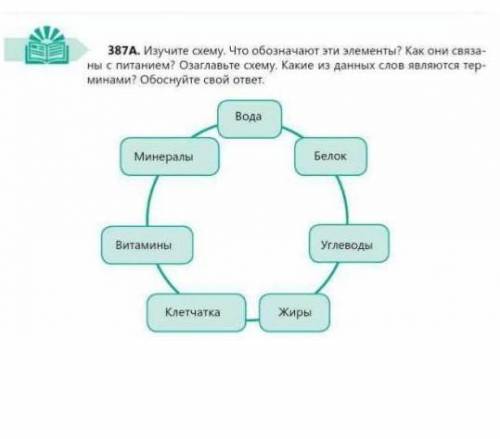 387А. Изучите схему. Что обозначают эти элементы? Как они связаны с питанием? Озаглавьте схему. Каки