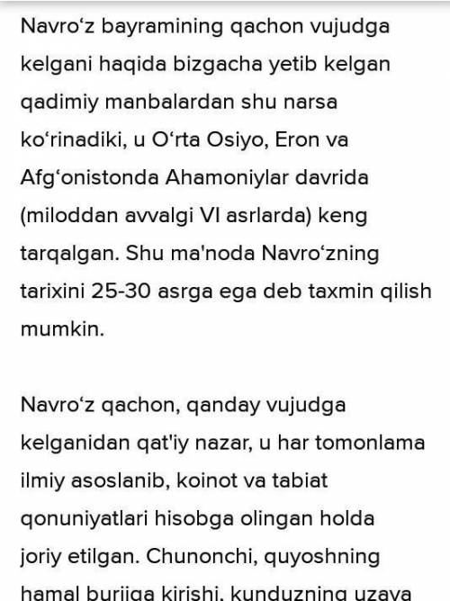 Мини сочинение на тему Навруз (если можно на узбекском языке, если нет, то можно и на русском языке