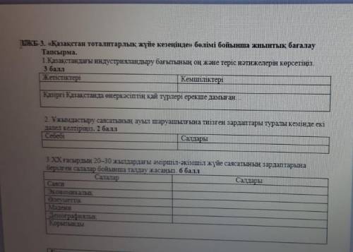 Итоговая оценка по разделу «Казахстан в период тоталитарной системы».