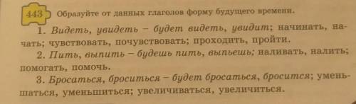 Приехать. 443 Образуіте от данных глаголов форму будущего времени.1. Видеть, увидеть - будет видеть,