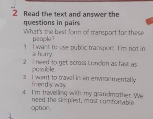 2 Read the text and answer the questions in pairsWhat's the best form of transport for thesepeople?1