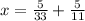 x=\frac{5}{33} +\frac{5}{11}