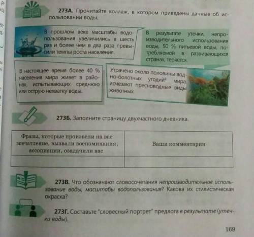 273Б. Заполните страницу двухчастного дневника.​