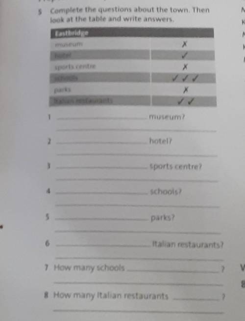 5 Complete the questions about the town. Then look at the table and write answers,EastbridgemuseumXh