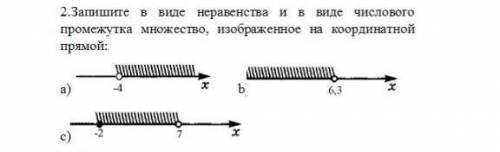 Запишите в виде неравенства и в виде числового промежутка множество,изображенное​