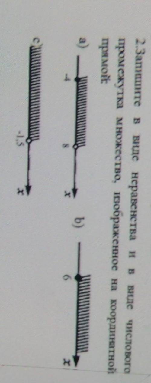 2.Запишите в виде неравенства и в виде числового промежутка множество, изображенное на координатнойп