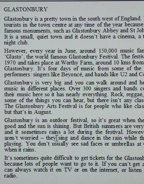 1 What are Glastonbury Abbey and St John’s Church? 2 How many people go to ‘Glasto’ each year?3 Wher