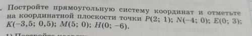 Постройте прямоугольную систему координат и отметьтена координатной плоскости точки Р(2; 1); N(-4; 0