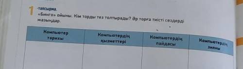 1 -тапсырма.«Бинго» ойыны. Кім торды тез толтырады? Әр торға тиісті сөздердіжазыңдар.Компьютер тарих