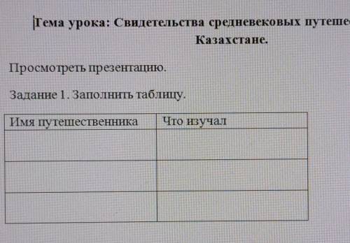 Тема урока: Свидетельства средневековых путешественников о Казахстане.Просмотреть презентацию.Задани