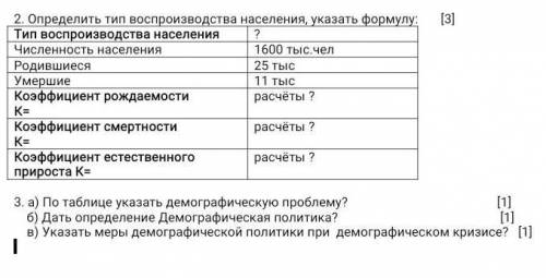 Определить тип воспроизводства населения, указать формулу:​