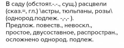 Синтактический разбор придложения красная роза расцвела в саду​