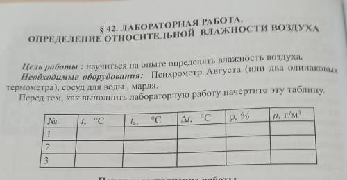 8 42. ЛАБОРАТОРНАЯ РАБОТА. ОПРЕДЕЛЕНИЕ ОТНОСИТЕЛЬНОЙ ВЛАЖНОСТИ ВОЗДУХАНеобходимые оборудования: Псих