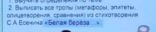 Выписать все тропы метафоры эпитеты олицетворения сравнения из стихотворения с.а.есения Белая береза