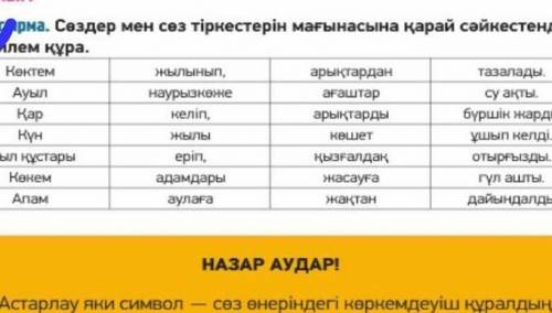 Сөздермен сөз тіркестерін мағынасына қарай сәйкестендір 2 тапсырма айтылым ​