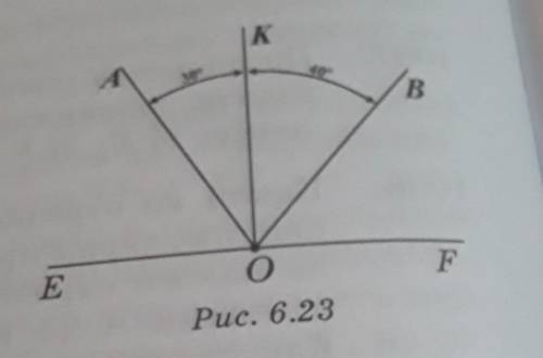 1046. На рисунке 6.23 KO I EF. <AOB = 70° и<AOK = 30°. Найдите углы АОЕ и ВОF.​