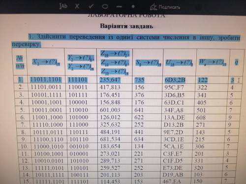 Осуществить перевод из одной системы счисления в другую, сделать проверку 1 задание все что выделено