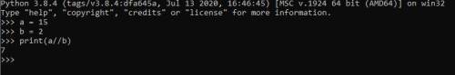 Что выведет программаa = 15 b=2print(a//b)​
