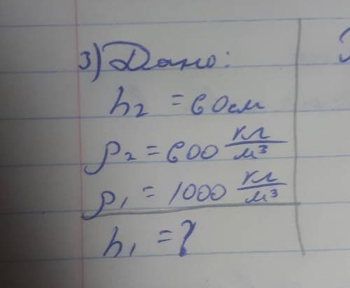 Дано:h2=60смp1=1000кг/м3p2=600кг/м3Найти:h1 =?​