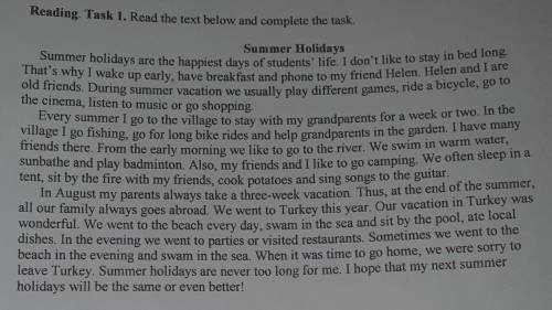 Writing. Write the full answers to the questions 1. What types of holidays do you like and why?2. Wh