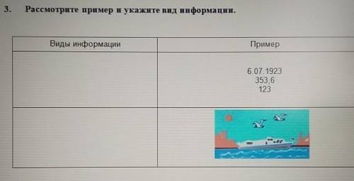 Рассмотрите примеры и укажите вид информоции​