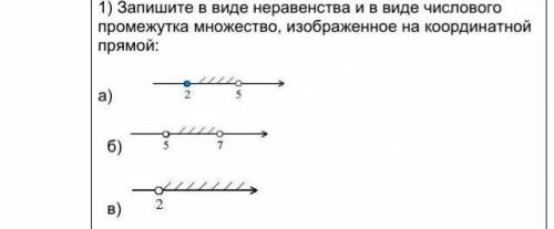 Запишите в виде неравенства и в виде числового промежутка множество, изображенное на координатной пр