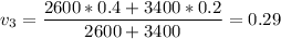 v_3 = \dfrac{2600*0.4+3400*0.2}{2600+3400} = 0.29