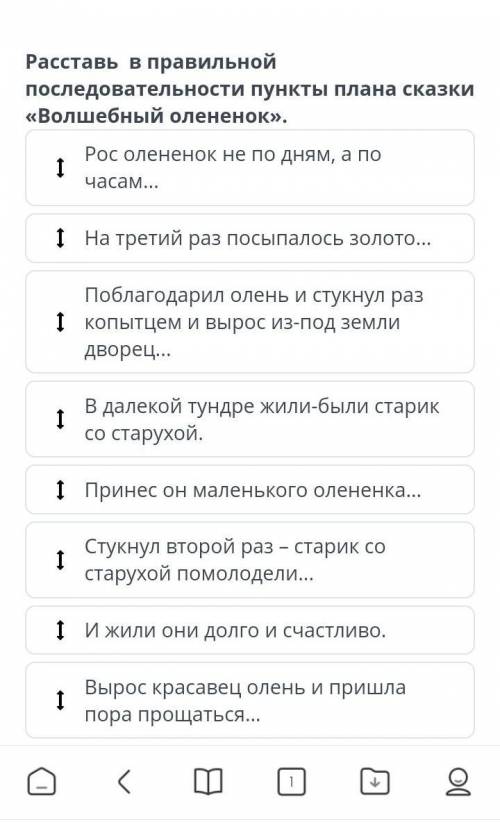 Расставь в правильной последовательности пункты плана сказки Волшебный Оленёнок​