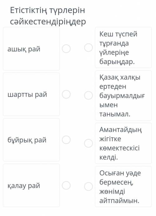 Етістіктің түрлерін сәйкестендіріңдер.​