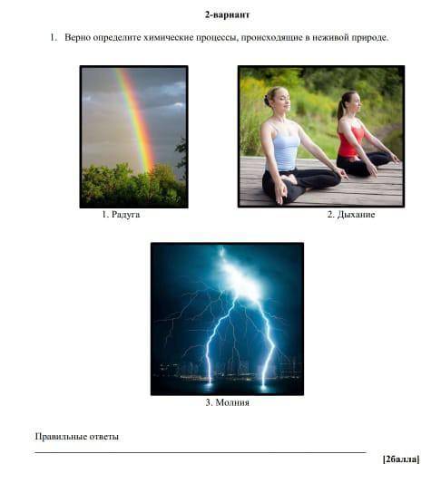 Верно определите химические процессы, происходящие в неживой природе : радуга, дыхание, молния​