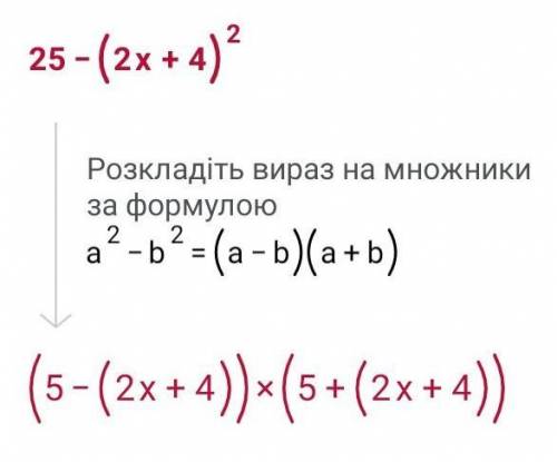 Разложите на множители: 25-(2x+4)^2