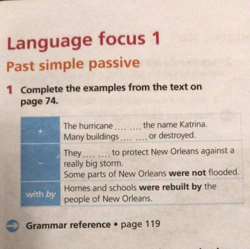 Language focus 1 Past simple passive 1 Complete the examples from the text on page 74. The hurricane