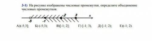 3-1) На рисунке изображены числовые промежутки, определите обединение числовых промежутков,А)(-5;3);