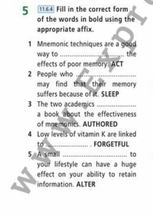 5 1.6.4 Fill in the correct form of the words in bold using the appropriate affix. 1 Mnemonic techni