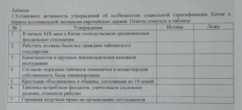 Задания 1. Установите истинность утверждений об особенностях социальной стратификации Китая в период