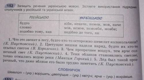 Запишіть речення українською мовою. Зіставте використання пiдрядних сполучників у російській та укра