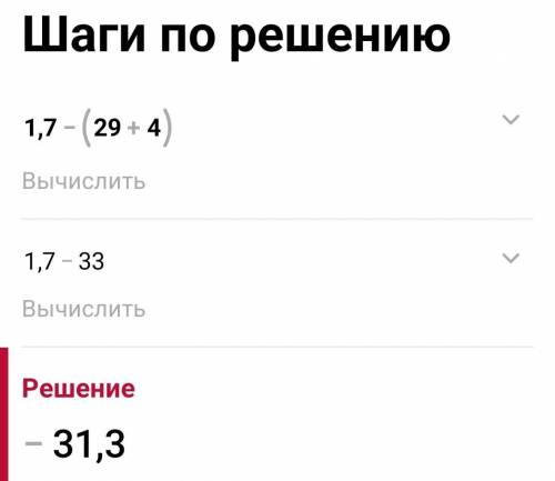 Мне нужно решить 1,7-(-29+04)=​