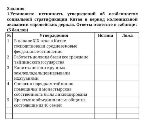 Задания 1. Установите истинность утверждений об особенностях социальной стратификации Китая в период